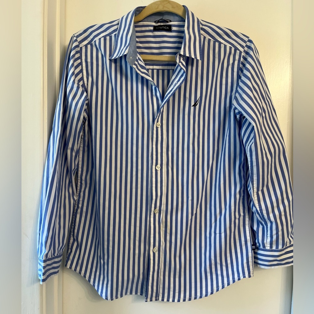Nautica Blue & White Vertical Stripe Shirt